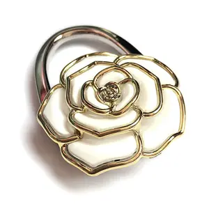 Purse Hook Foldable Handbag Hanger, Folding Table Hanger, with Velvet Pouch in Gift Box (White Flower)