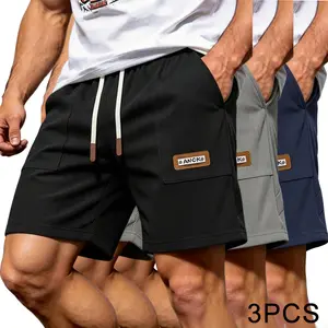 Men's 3-Pack Summer Corduroy Belted Shorts - Elástico Waistband with Drawstring, Pocketed Design, Soft Skin-Friendly Fabric, Multi-Color, Loose Casual Bottoms for Summer Sports, Outdoor Activities, Elástico Men's Shorts, Pocketed Men's Shorts