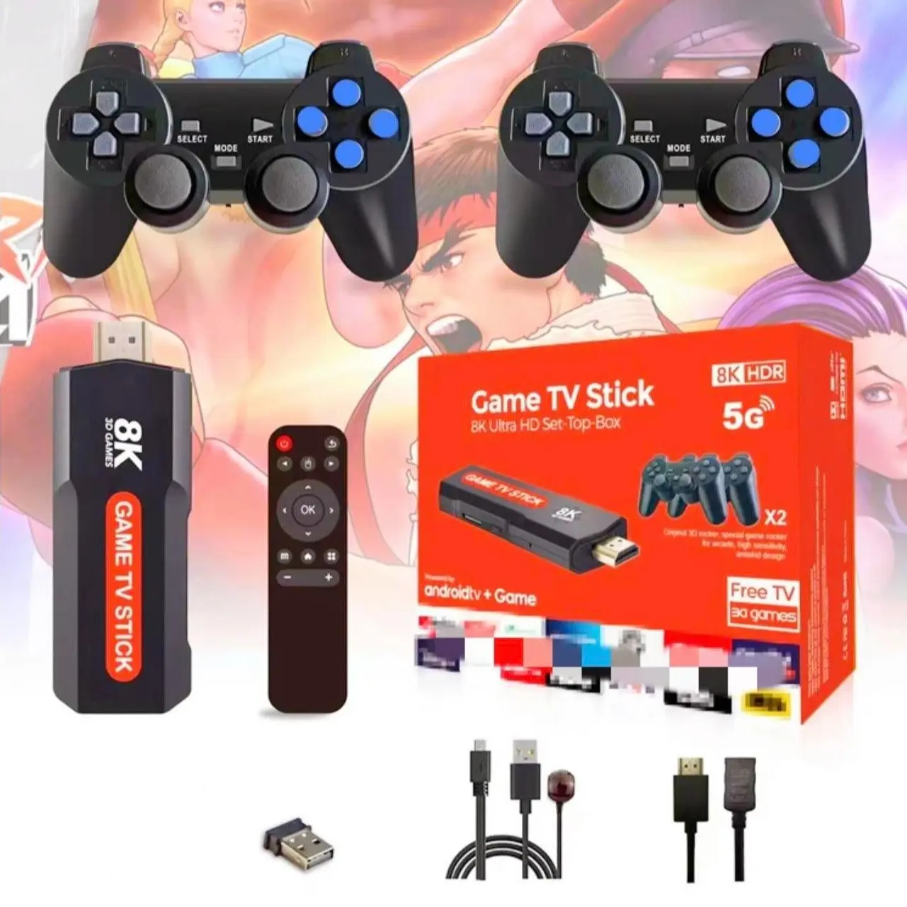 X2 Game TV Stick TV Box 64GB 10000+ gaming HD 8K 5G WiFi high-definition retro video game console wireless simulator PK Q9 Stick