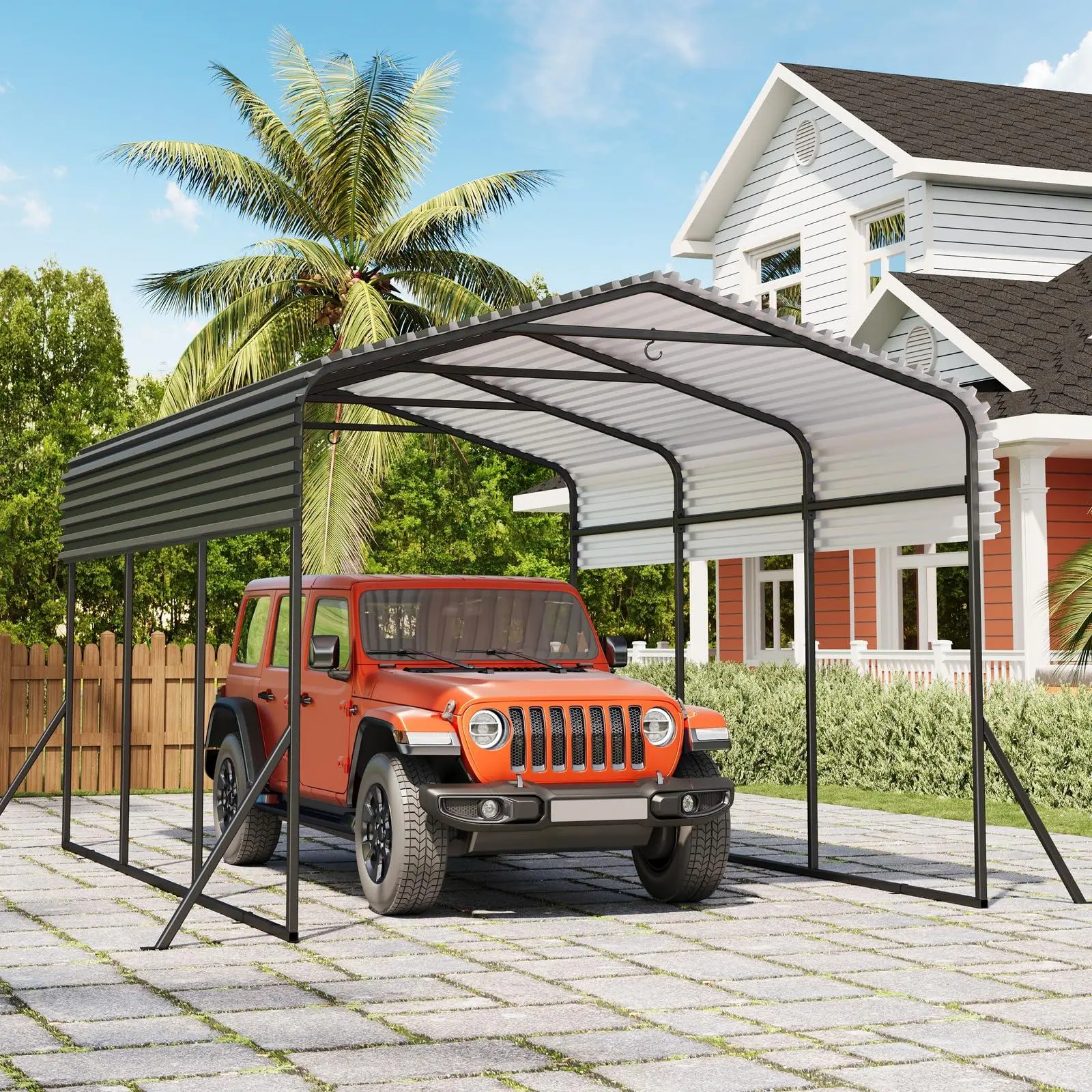 GAOMON Heavy Duty 10x15 FT Metal Carport with Galvanized Steel Solid Roof, Sturdy Frame, Reinforced Base, Weather-Resistant, 110° Drainage Slope for SUV, Truck