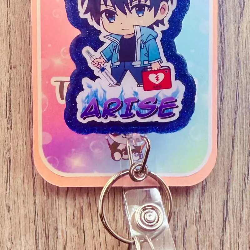 Healthcare Arise Anime Inspired Badge Reel/ID Clip Retractable-(Alligator, Belt, MRI Safe, Carabiner Clips) & Non-Retractable Clips