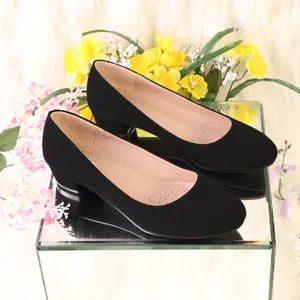 Lady heel closed toe short comfortable block heel round toe slip in with back support