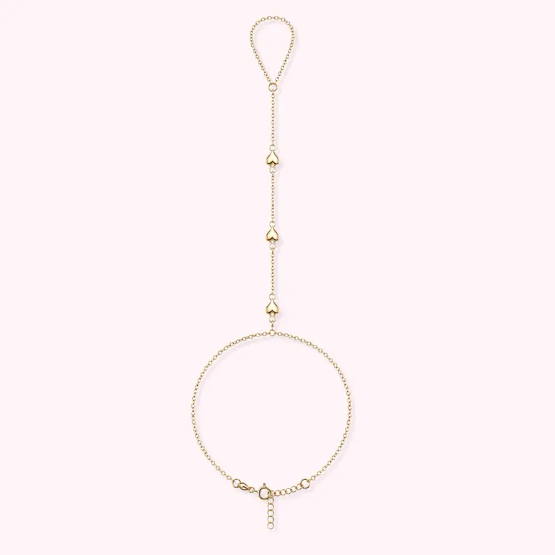 14K Solid Gold Heart Hand Chain