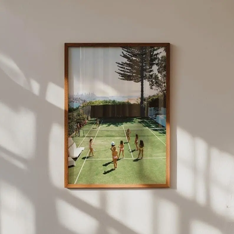 Vintage Tennis Court Paper Poster - Artistic, Eco-Friendly, Vibrant Print Design, Long-Lasting Multi-Size Decoration Item for Summer Home, Kid Room Wall Decor, Photo & Picture Image Prints