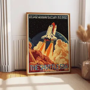 Space Shuttle Launch Wall Art, Retro Rocket Liftoff Sci-Fi Art Poster, 90s Space Exploration Art Print Poster, Canvas Print, Home Decor
