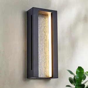 Modern Outdoor Wall Lights, IP65 Waterproof & Anti-Rust, 1800 Lumens Dimmable LED Porch Lights, Textured Black Metal with Art Glass, Warm White, Wall Mount for Patio, Entryway, Balcony