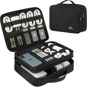 MATEIN Electronics Organizer Travel Case, Water Resistant Cable Organizer Bag for Travel Essentials, Gifts for Men, Storage Bag for Camera Accessories, Phone, Cord & Tablet, Black - New