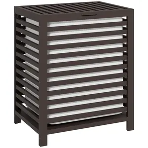 HOMCOM Bamboo Laundry Hamper with Lid, Laundry Basket with Removable Liner Bag, Dirty Clothes Hamper, 19.75 x 14.25 x 23.5 Inches, Coffee