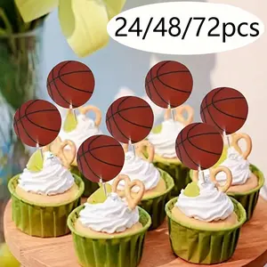 Basketball Cupcake Decorative Picks, 24/48/72 Pcs, Sports Theme, Birthday Cake & Party Supplies, Paper Cupcake Skewer Inserts