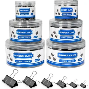 210 count Binder Clips Paper Clamps Assorted Sizes, Metal Paper Binder Clips, Black Binding Paperwork Clamp Bulk, 6 Sizes in 6 Boxes, School, Office Supplies