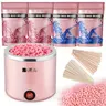 Portable Wax Heater Kit, Blue, Includes 4 Packs of Wax Beads & Applicators, Full-Body Home Hair Removal Set, Easy for Beginners, Unisex
