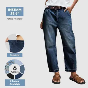 Flamingals Mid Rise Premium Barrel Jeans Stretchy Flattering Fit Modern Stitching All Seasons Ultra Comfy Denim for Casual Outfit