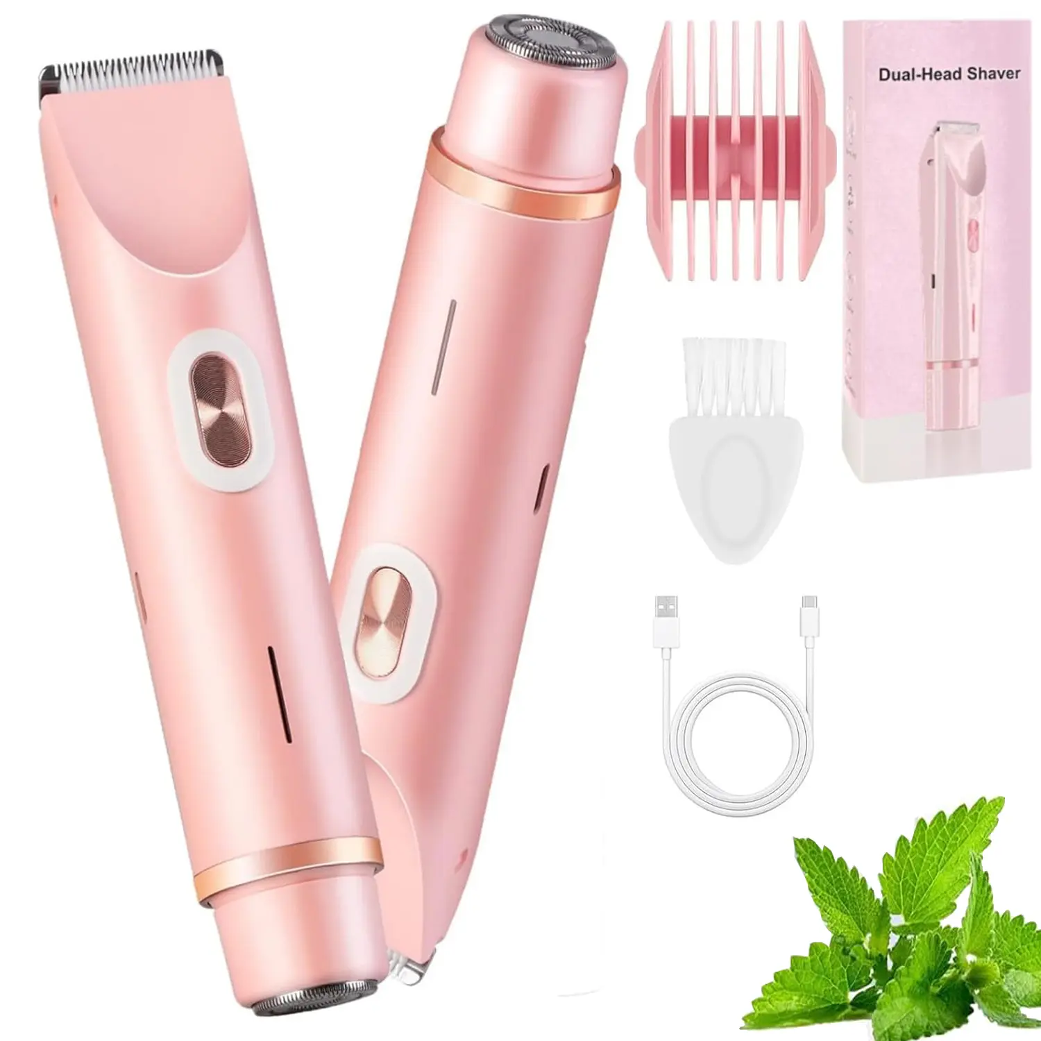 Bikini Trimmer for Women, Electric Shaver and Razor Rechargeable 2-in-1 Body and Facial Hair Removal Double Head for Painless Trimming of Pubic Face Underarm Legs, IPX7 Waterproof, Rechargeable Cordless Trimmers