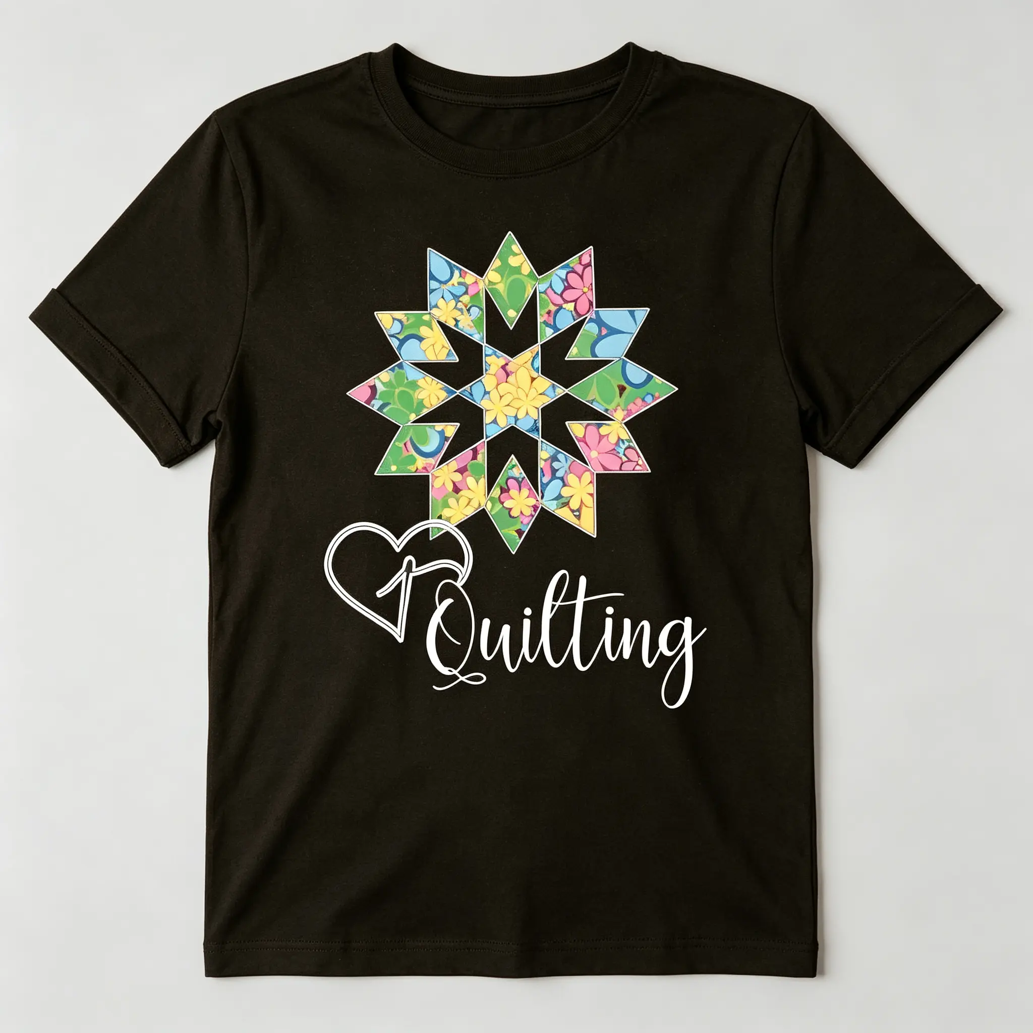 Women's Sewing Quilting Print Crew Neck Shortsleeve T-shirt - Casual Top for Spring & Summer, Womenswear