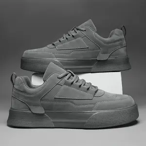 Thick Sole Height Boost Men's Stylish Skate Shoes - Lace-Up Solid Color Casual Sneakers with Comfortable EVA Sole for All Seasons