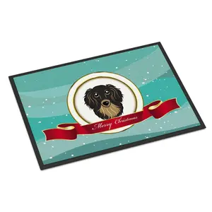 Longhair Black and Tan Dachshund Merry Christmas Indoor or Outdoor Mat 18x27 BB1523MAT