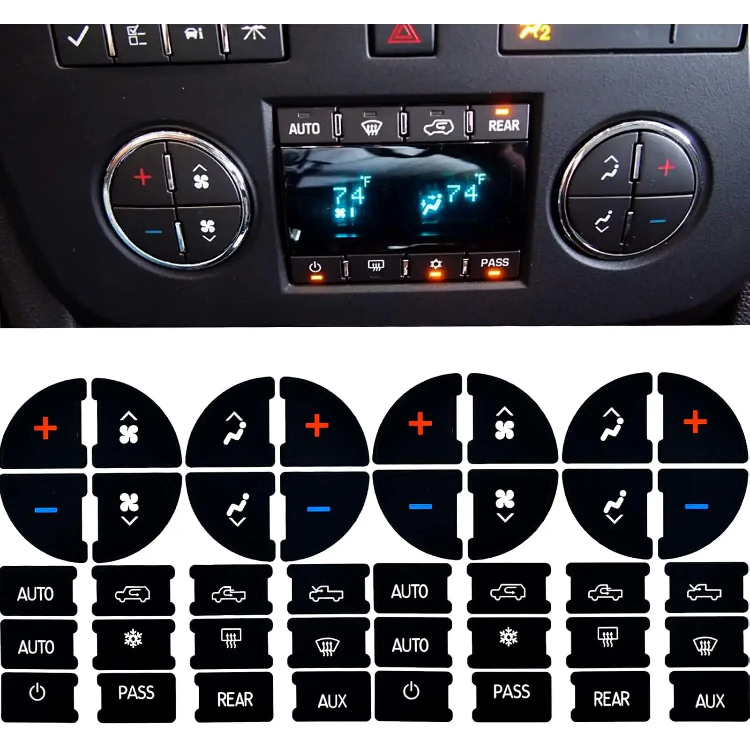 2Pcs AC Dash Button Repair Stickers Faded A/C Control Button Decals For 07-14 GM Chevy
