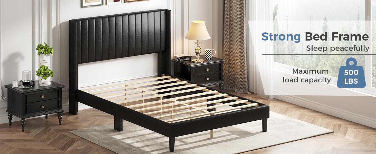 Sweetcrispy Queen Size Bed Frame, Upholstered Platform Bedframe with Velvet Fabric, Channel Tuft Padded Wingback Headboard, Padded Back, Modern Indoor Bedroom Accent Furniture Sweetcrispy Queen Size Bed Frame, Upholstered Platform Bedframe with Velvet Fabric, Channel Tuft Padded Wingback Headboard, Padded Back, Modern Indoor Bedroom Accent Furniture