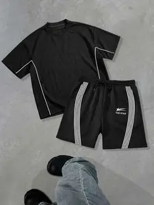 Men's 2-Piece THE STAR Striped Tracksuit, Quick Dry Short Sleeve T-Shirt & Shorts Set, Casual Athletic Outfit for Gym, Workout, Running, Streetwear, Summer Casual Wear #tiktokmademebuyit
