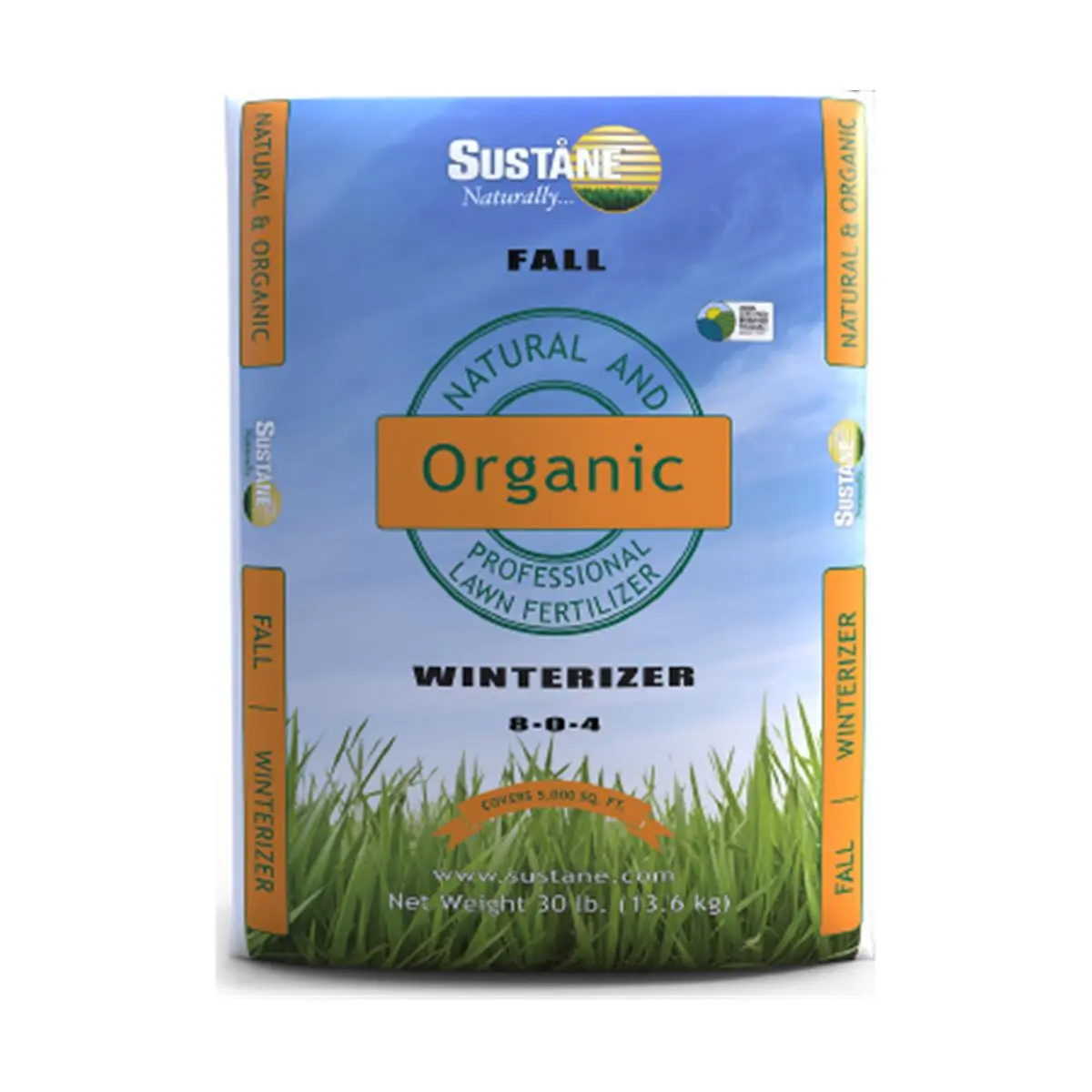 Sustane Natural Fertilizer 30 lbs Fall Winterizer 8-0-4 - High-Quality Garden Soil Lawn Maintenance Solution for Early Spring Color, Thickens Lawns, Boosts Lush Turf Density, Thickens Lawn, Promotes Thicker Lawns