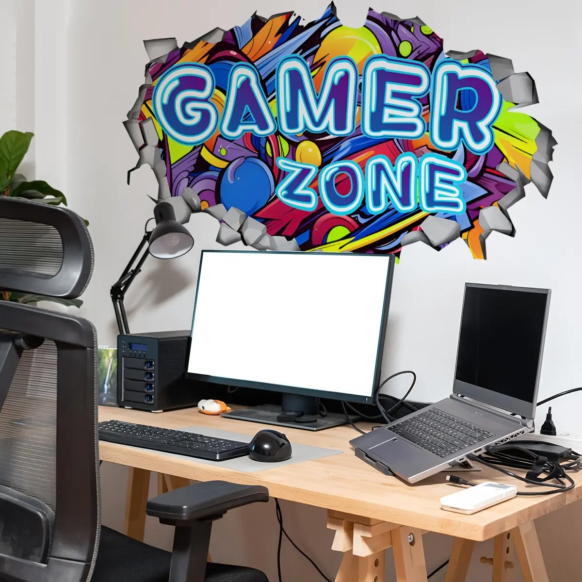 A set of 2 pieces (30*90cm*2pcs) 3D hole-breaking game GAMER Decorative Wall Art Stickers for living room, bedroom and home background decoration ATW13504-KN