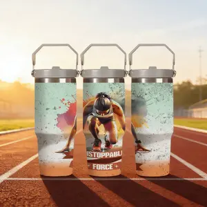 1pc 30oz Stainless Steel Insulated Water Bottle with Portable Handle, Unstoppable Force Print, Ideal Gift for Sports Enthusiasts