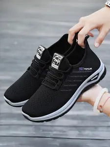 Women's Breathable Mesh Minimalist Running Shoes, Lightweight Casual Sports Shoes, Stable Support, Soft Rubber Sole, Solid Color Design, Breathable Running Sneakers