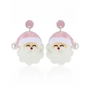 Christmas Earrings for Women - Cute Pink Santa Dangle Earrings, Christmas Accessories Outfits Holiday Jewelry Xmas Gift