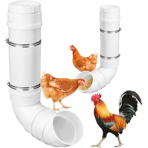 Automatic Chicken Feeder, 6 Pounds Capacity Heavy-Duty PVC Pipe No Waste Chicken Coop Feeder, Poultry Gravity Feed Port for Chicken Feeding