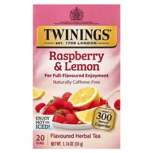 Twinings Flavored Herbal Tea, Raspberry & Lemon, Caffeine-Free, 20 Tea Bags, 1.76 oz (50 g)