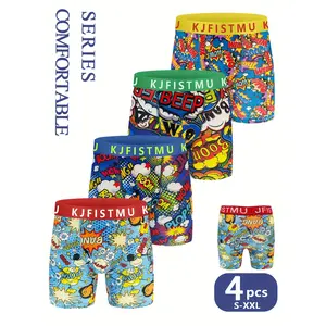 KJFISTMU 4pcs Comic-Print Boxer Briefs Colorful Waistband Pop Art Patterns Unique Trendy Comfortable Workout Briefs Daily Essentials Playful Style Lightweight Breathable Fabric Multipack Underwear Man Menswear