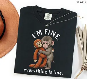 Team punch monkey comfort colors t shirt, baby monkey hugging plush graphic, I’m Fine meme, emotional support animal tee trending viral gift #tshirt #tshirtoutfit #viraltee #outfitinspo #streetstyle #everydayfit