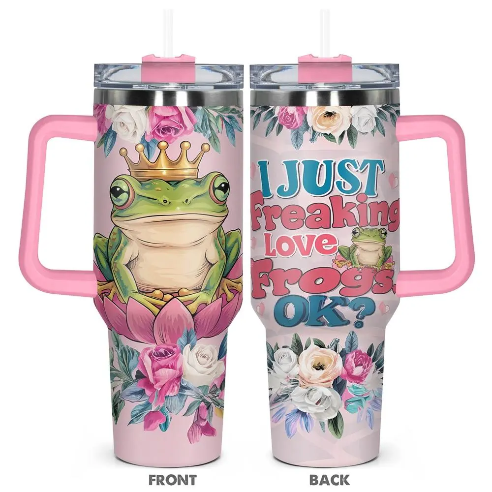 Frog Pattern Tumbler, 40oz Stainless Steel Water Bottle, Insulated and Durable, Gift for Any Occasion, Birthdays, Holidays, Drinkware