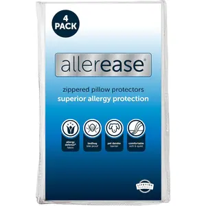Set of 4 Standard/Queen Pillow Protectors - Moisture Wicking, Advanced Allergy Protection - Premium Polyester, Zippered Protectors