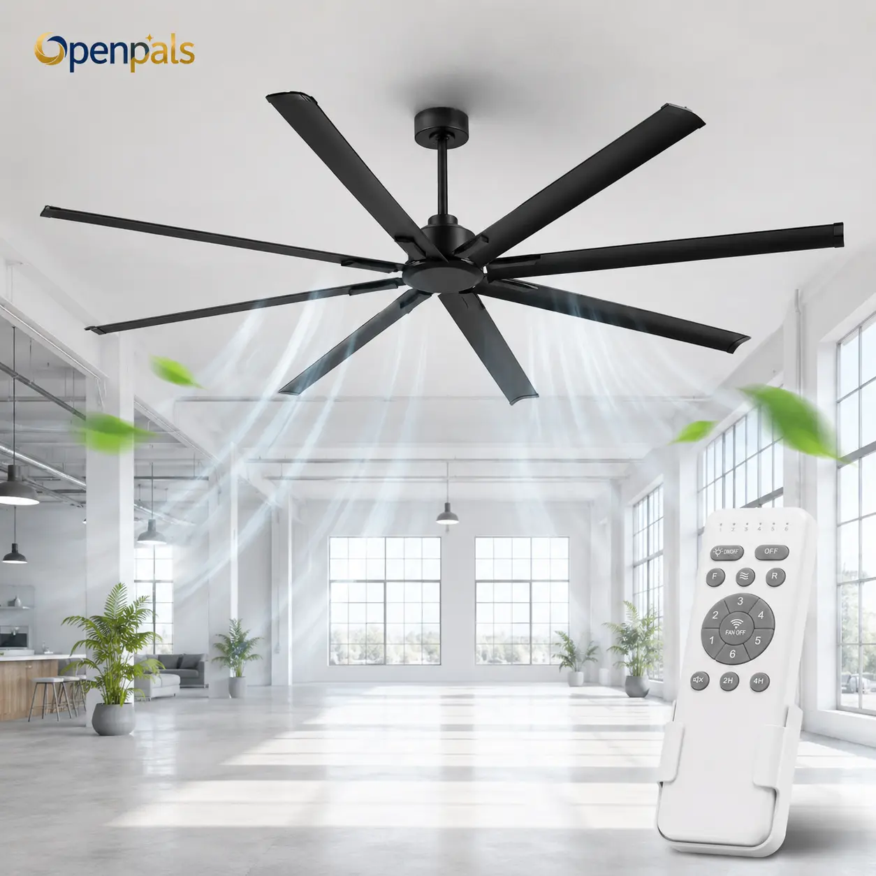 96 / 120 Inch Extra Large Industrial Ceiling Fan with Remote Control 6 Speed Modern Black Commercial Ceiling Fan for Garage Gym Warehouse and Large Room with 30 Year Warranty