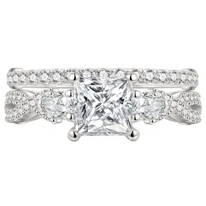 Newshe Jewellery Wedding Ring Set for Women Cubic Zirconia Engagement Rings 925 Sterling Silver Bridal Sets Princess Pear Promise Anniversary Band Size 5-10