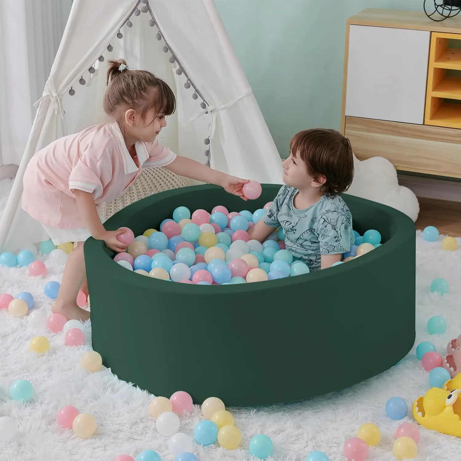 Foam Ball Pit for Toddlers 35.4"x 11.8" Indoor/outdoor Soft Round Baby Girl Playpen Pink (Balls not Included)