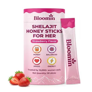 30 Sticks (Strawberry) - Bloomin Honey Sticks, with Shilajit, Shatavari & Saffron, Strawberry Honey Supplement blooming honey sticks for women- Hormonal Balance, Focus & Stamina, Non-GMO
