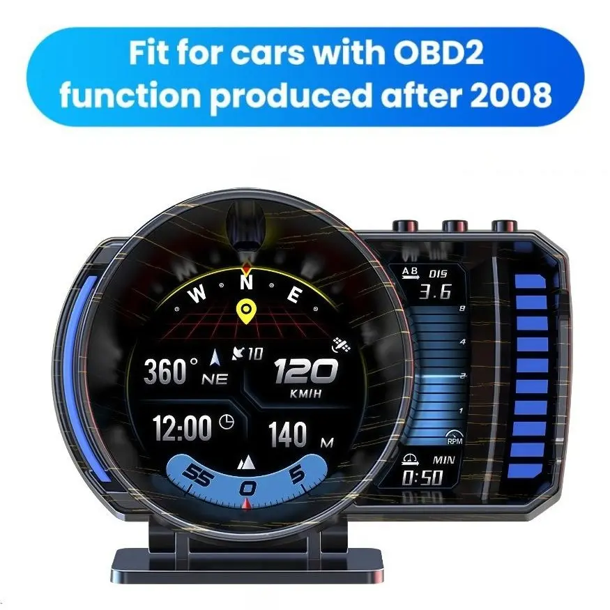 3.5'' OBD2+GPS Gesture Sensing Switching Dashboard Speedometer for OBD2-enabled Cars (2008+)  hud, Exception Alerts, Supports KM/H & MPH/VLT/FUE/RPM/OIT, Ambient Lights, OBD Multifunction LCD Digital Display,SummerVibes fathersdaygift