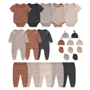 Kiddiezoom 23Piece Newborn Baby Gift Set 100%Cotton 5 Bodysuits 5 Pants 3 Rompers 5 Hats 5 Mittens