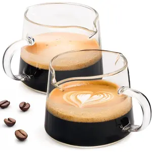 Espresso Cups, 2 count Coffee Bar Accessories, Espresso Shot Glass with Double Spouts, 4 Oz Small Coffee Cups with Handle, Cute Clear Coffee Mugs for Coffee Bar, Offices