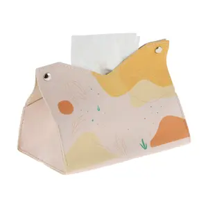 Unique Bargains 1 Pc Durable Leaves Pattern Tissue Box Cover for Living Room Table Desk Orange