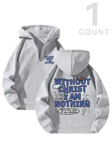 Men's Half-Zip Graphic Print Hoodie, Casual Loose Fit Design, Comfortable Fabric for Daily Wear, Ideal Choice for Autumn Winter Seasons