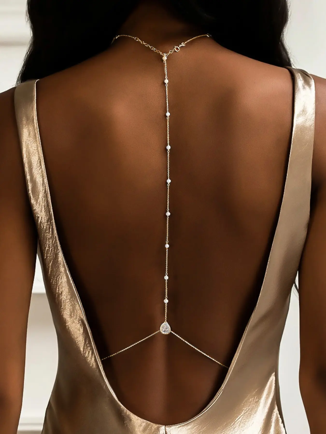 Hot Selling Long Pearl Tassel Back Chain, Simple Bridal Body Chain, Body Jewelry for Summer, Casual Style Alloy Material, Perfect Wedding Accessory, Body Jewellery