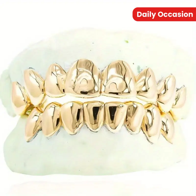Gothic Style 18K Gold Plated Teeth Grills Set for Women Men Daily Party Occasion Dental Retainers Kit Hip Hop Fashion Jewelry Gel Oral Glitter