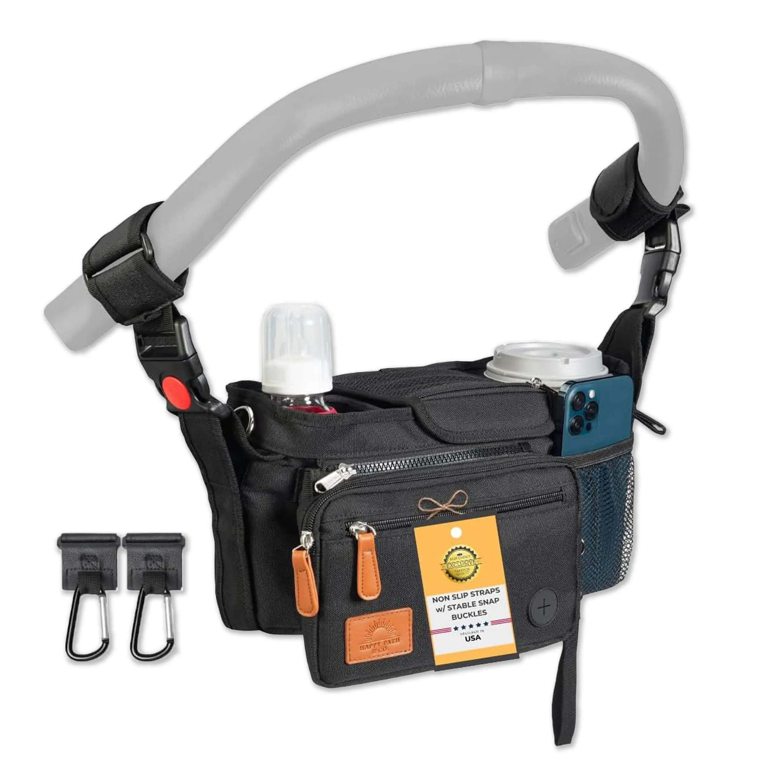 Universal Stroller Organizer with Insulated Cup Holder - Baby Caddy Organizer for Parents, Fits Uppababy, Doona, Nuna, Bugaboo & More, Anti-Slip Adjustable Straps, Waterproof Stroller Bag