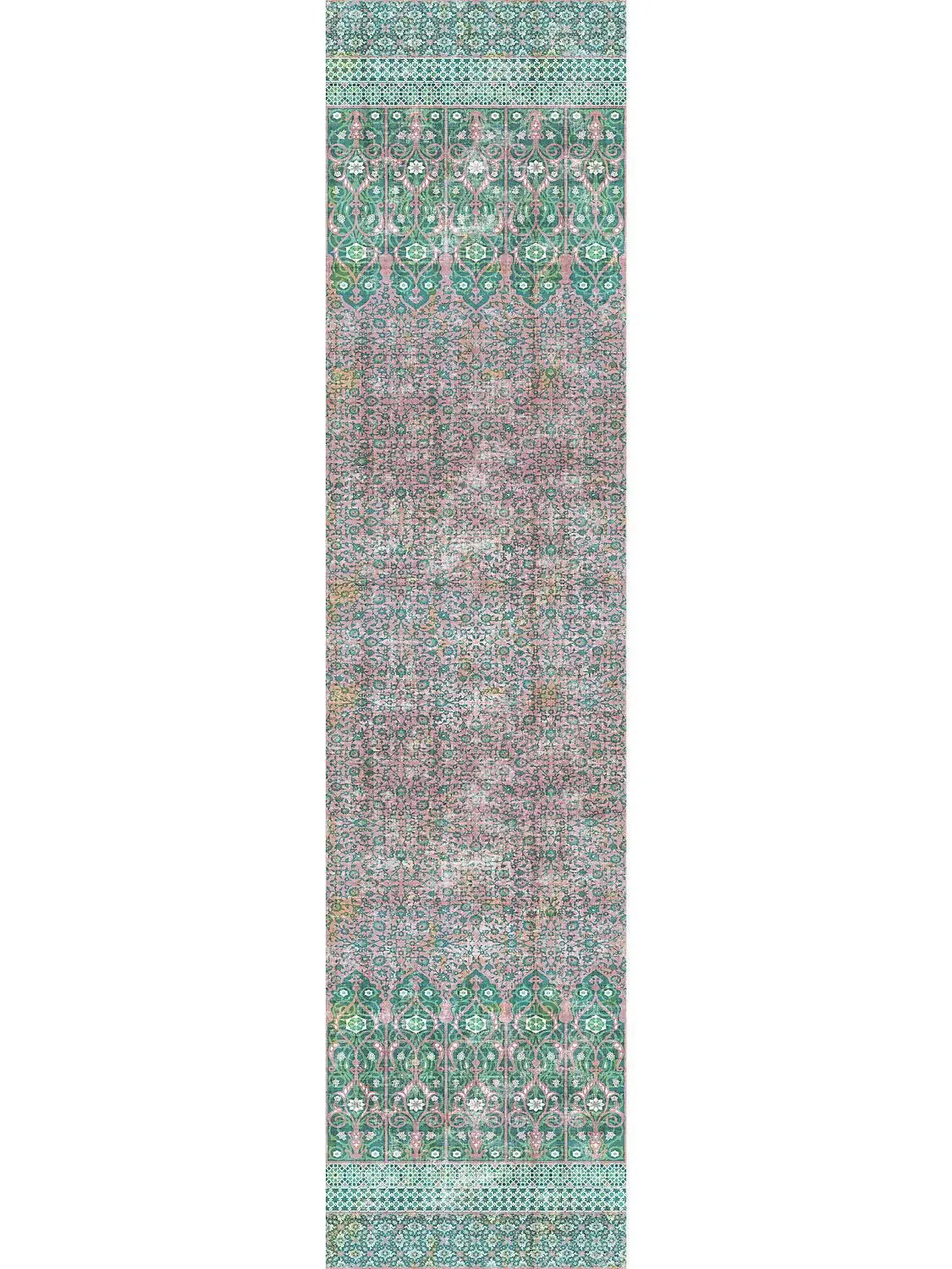 Iznik Overdye Green Pink Grasscloth Mural, Per Panel