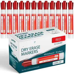 Red Dry Erase Markers, 12 Count Whiteboard Markers Chisel Tip, White Board Marker Dry Erase, Low Odor Chisel Tip Erasable Markers