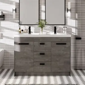 Lugano 48 in. Concrete Gray Double Sink  Bath Vanity with Acrylic Top and Integrated Sinks