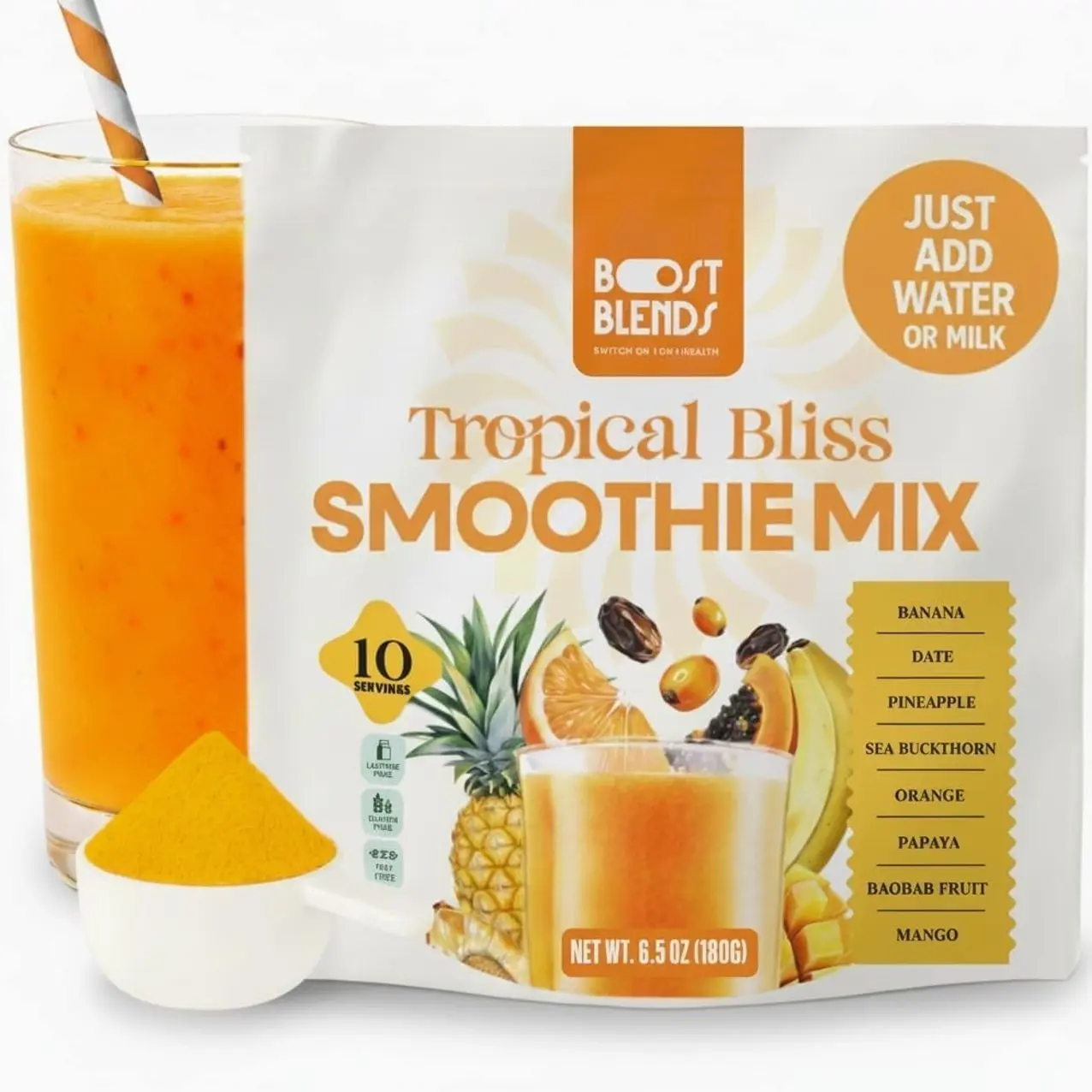 Smoothie Mix – Freeze Dried Fruit Powder for Smoothies & Smoothie Bowls – Sugar Free Drink Mix - Great in Frozen Desserts & Ice Cream Style Treats – Healthy & Natural - Mix in Seconds - Pineapple, Mango, Date, Papaya & More